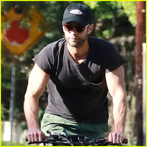 Chace Crawford Puts Muscles On Display During a Bike Ride