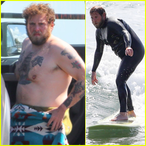 Jonah Hill Shows Off Tattoos While Stripping Out of Wetsuit