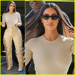Kim Kardashian Wears Cute Fringe Pants While Arriving For Business Meeting