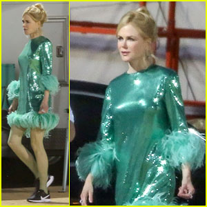 Nicole Kidman Wears a Sparkly Green Dress with Sneakers on 'The Prom' Set