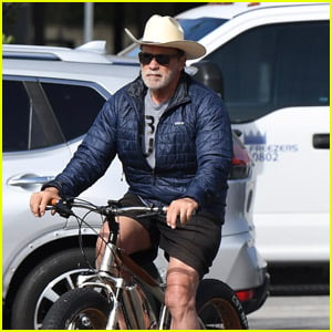 Arnold Schwarzenegger Wears a Cowboy Hat During His Morning Bike Ride Over Memorial Day Weekend