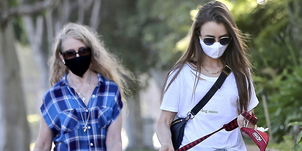 Lily Collins Brings Mom Jill For Walk With Dog Redford Lily Collins