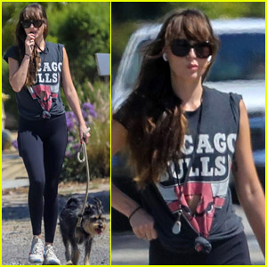 Dakota Johnson Goes for a Casual Walk with Dog Zeppelin