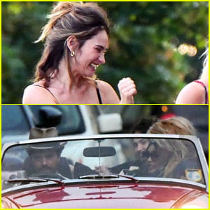 Lily James Piled Into a Two-Seat Car with Some Celeb Friends!