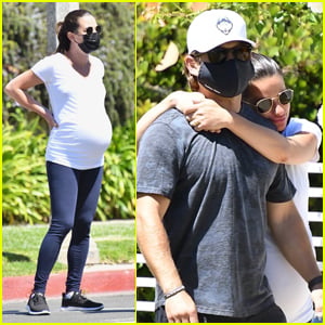 Pregnant Lea Michele Cozies Up to Husband Zandy Reich on Morning Walk