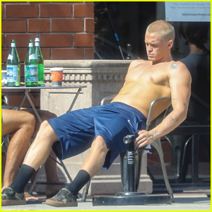 Cody Simpson Works on His Tan Shirtless While Grabbing Food With Friends