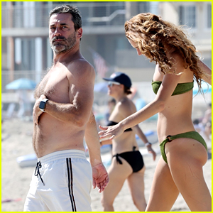Jon Hamm Goes Shirtless for Beach Day with Girlfriend Anna Osceola