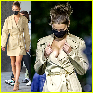 Bella Hadid Pushes Up Her Cleavage on a Photo Shoot Set