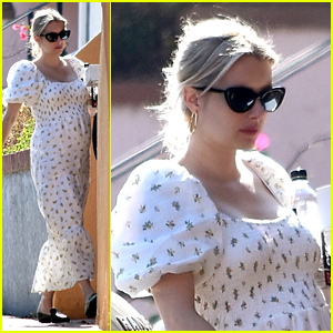 Emma Roberts Emphasizes Her Baby Bump In Flowy Dress While Running Errands