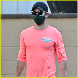 Chace Crawford Goes Bright & Colorful in Coral Shirt While Out Food Shopping