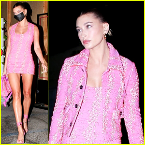 Hailey Bieber Looks Incredible in Pink Dress for Saturday Night Dinner