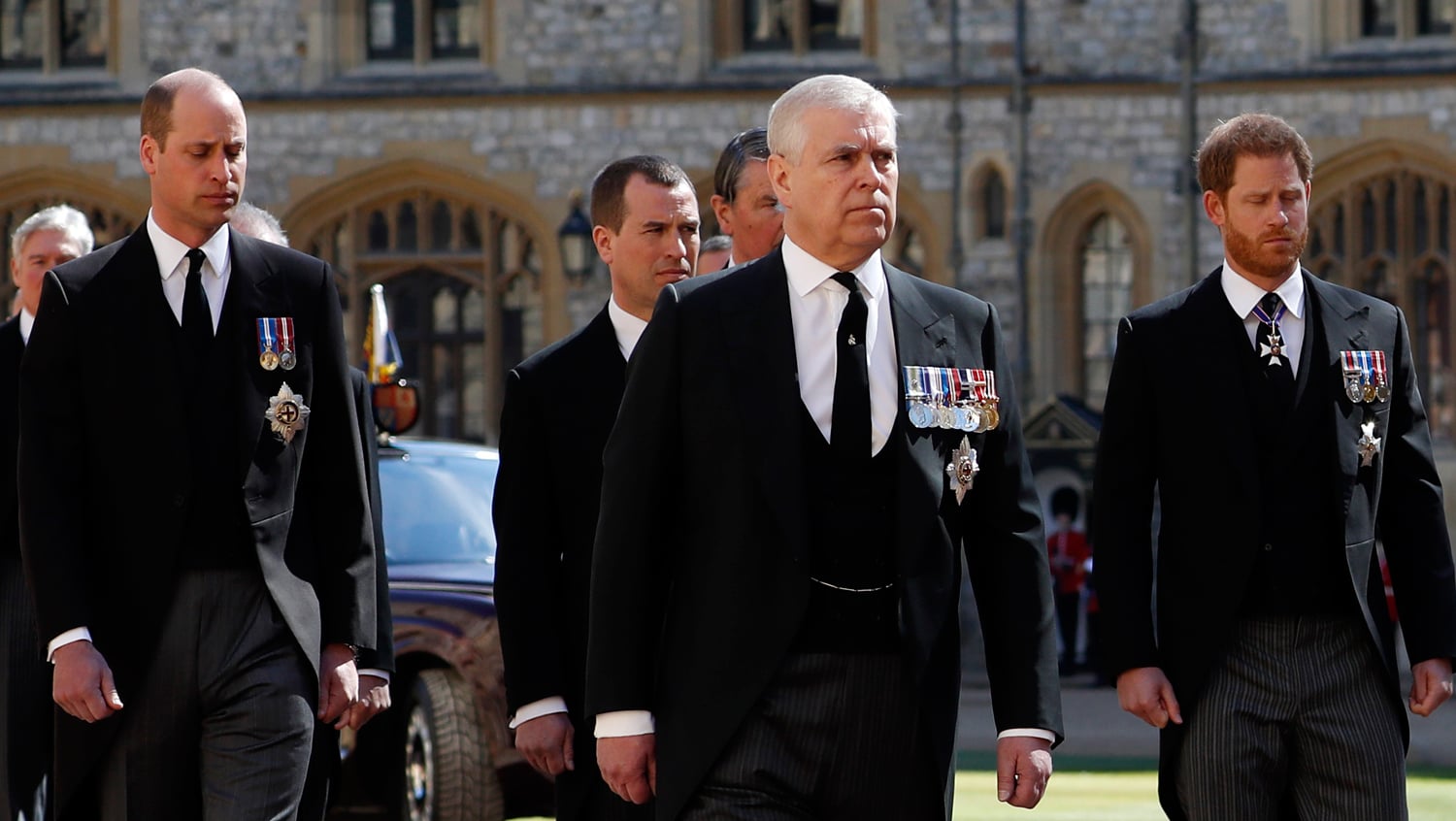 Prince Wiliam & Prince Harry Reunite, Walk Together in Prince Philip’s Funeral Procession (Photos)