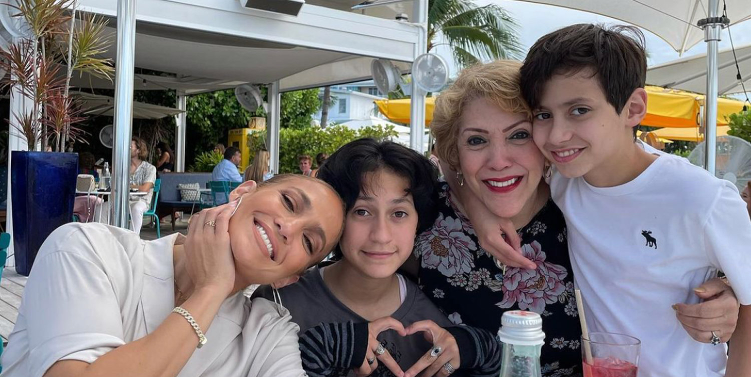 Jennifer Lopez Cozies Up with Twins Emme & Max Along with Mom Lupe on