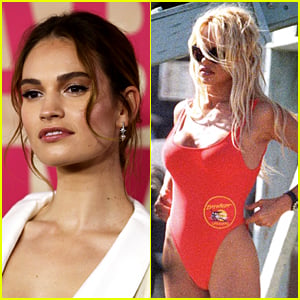 Lily James Wears Iconic Baywatch Swimsuit For Pam and Tommy