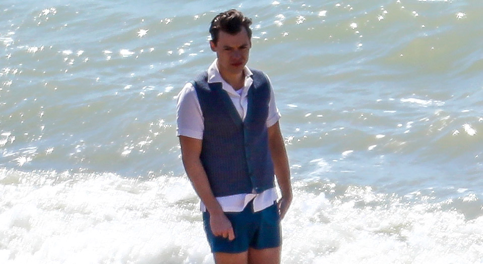 Harry Styles Films a Beach Scene for ‘My Policeman’ Movie with Emma Corrin