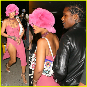 Rihanna Wears Cute Thigh High Slit Pink Dress To Dinner With A$AP Rocky