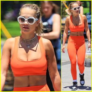 Rita Ora Rocks a Bright Orange Outfit on the Way to Pilates