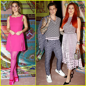 Addison Rae Joins Bella Thorne & Becky G On The Front Row For Versace's Fashion Show