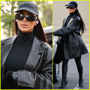 Kim Kardashian Wears Black Leather & Latex Outfit While Running Errands