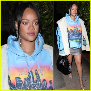 Pregnant Rihanna Pairs Hoodie with Sparkling Mini Skirt for Dinner in Santa Monica