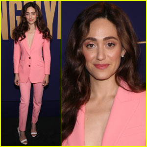 Emmy Rossum Goes Pretty in Pink Suit for 'Angelyne' FYC Event