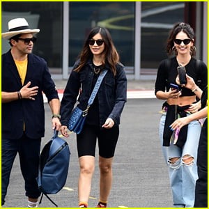 Lily James Flies Out of Glastonbury with BFFs Gemma Chan & Dominic Cooper (Photos)