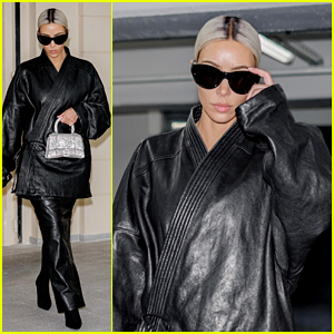 Kim Kardashian Wears All-Leather Outfit While Leaving Paris