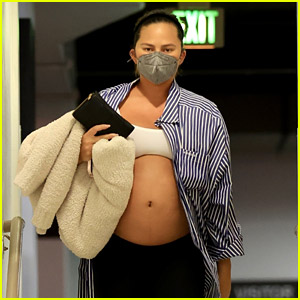 Chrissy Teigen Bares Large Baby Bump While Wearing an Unbuttoned Shirt, Asks Fans for Waxing Advice