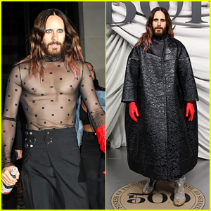 Jared Leto Shows Off Unique Style at Paris Fashion Week in a Sheer Top & Oversized Coat