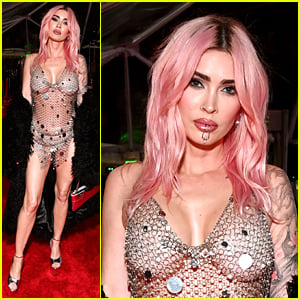 Megan Fox Wears Chain Link, See-Through Dress for Grammys Viewing Party