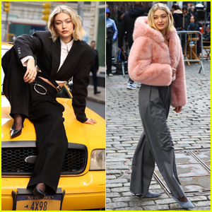 Gigi Hadid Poses on Top of Taxi While Filming Maybelline Commercial in NYC