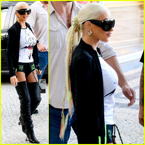 Christina Aguilera Rocks Bold Look With Thigh-High Boots & Short Shorts