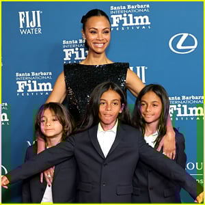 Zoe Saldana Walks Red Carpet with Her Three Kids While Being Honored in