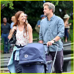 Joshua Jackson Pushes Around Baby Stroller While Filming 'Happy Hours' with Katie Holmes