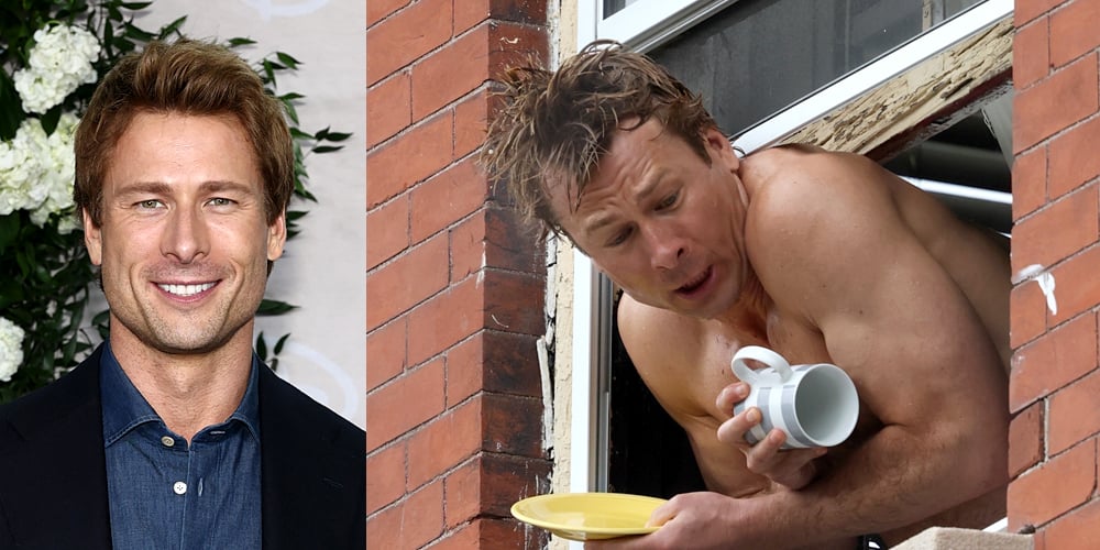 Glen Powell Goes Shirtless While Hanging Out of a Window to Film ‘Ghostwriter’ Movie Scene! | Ghostwriter, Glen Powell, Shirtless | Just Jared: Celebrity News and Gossip