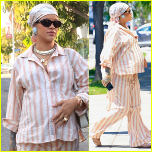 Pregnant Rihanna Dresses in Striped Pajamas While Stepping Out in L.A.