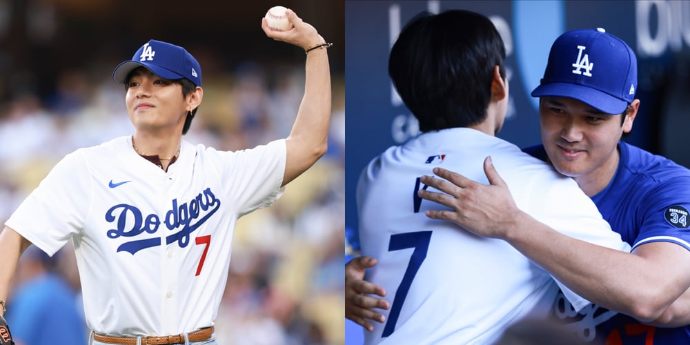 BTS’ V Throws Out First Pitch at Dodgers Game, Meets Star Player Shohei Ohtani | BTS, Shohei Ohtani, v, Yoshinobu Yamamoto | Just Jared: Celebrity News and Gossip