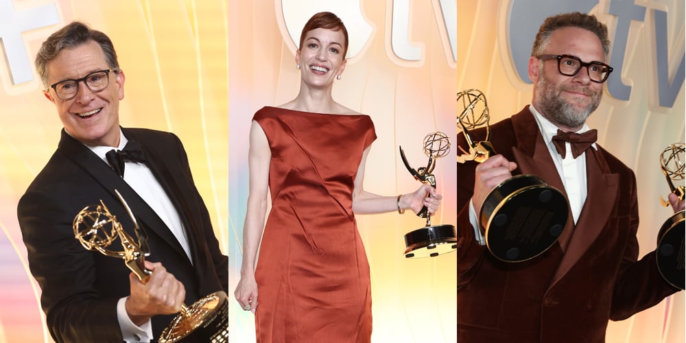 Apple TV+ Emmys Party 2025: See All the Photos of Stars Celebrating Their Big Wins! | 2025 Emmy Awards, Adam Randall, Akin Omotoso, Anna Sawai, Annie Gonzalez, apple tv plus, Bo Welch, Bowen Yang, Brett Goldstein, Britt Lower, Catherine O’Hara, Celeste Yim, Dayo Okeniyi, Devin Kawaoka, Dichen Lachman, Elijah Wright, Emmy Awards, Evan Goldberg, Gail Simmons, Gary Oldman, Gigi Rice, Gisele Schmidt, Gwendoline Christie, Ike Barinholtz, James Callis, Jessica Lee Gagné, Joel Kim Booster, Kadiff Kirwan, Kathryn Hahn, Lukita Maxwell, Michael Chernus, Michael Urie, Nyle DiMarco, Patricia Arquette, Ryan Spahn, Seth Rogen, Sharon Horgan, Stephanie Styles, Stephen Colbert, Stephen Manas, Ted McGinley, Tim Cook, Tramell Tillman, Tyler Kinney, Yael Grobglas | Just Jared: Celebrity News and Gossip