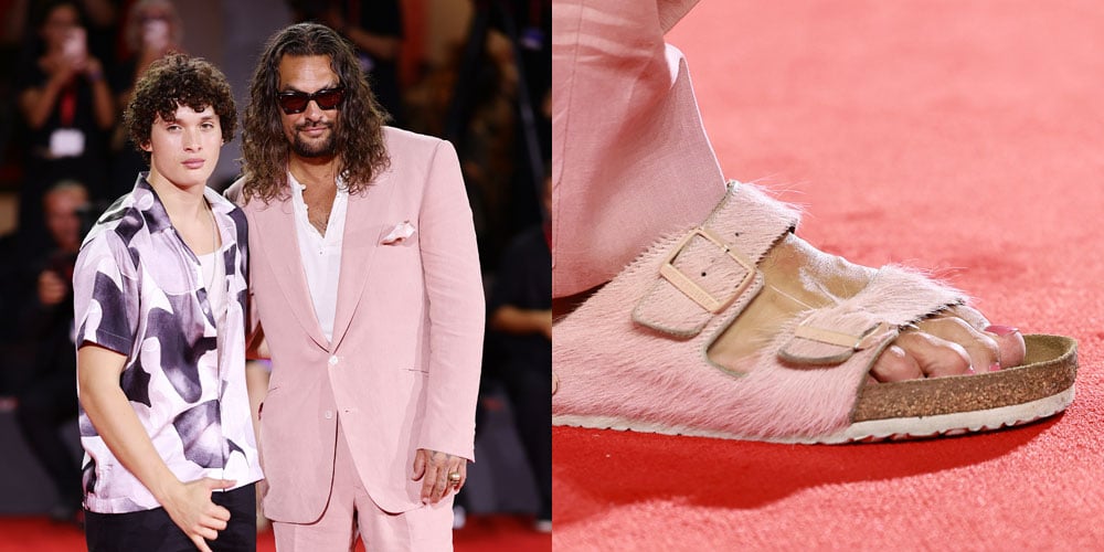 Jason Momoa Matches Pink Toenail Polish to His Pink Suit at Venice Film Festival Premiere, Gets Son Nakoa-Wolf’s Support! | 2025 Venice Film Festival, In the Hand of Dante, Jason Momoa, Nakoa-Wolf Momoa, Oscar Isaac | Just Jared: Celebrity News and Gossip