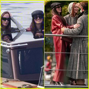 Anne Hathaway & Emily Blunt Take a Boat to Villa Balbiano in Lake Como While Filming ‘The Devil Wears Prada 2’