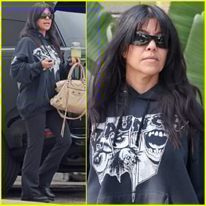 Kourtney Kardashian Goes Cozy in Black & White Hoodie While Furniture Shopping in Beverly Hills