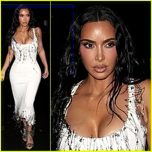 Kim Kardashian Wears Unique Dress Covered in Safety Pins During Rainy Outing in L.A.