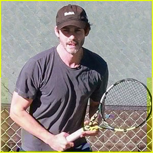 Logan Lerman Plays Tennis In the California Sunshine