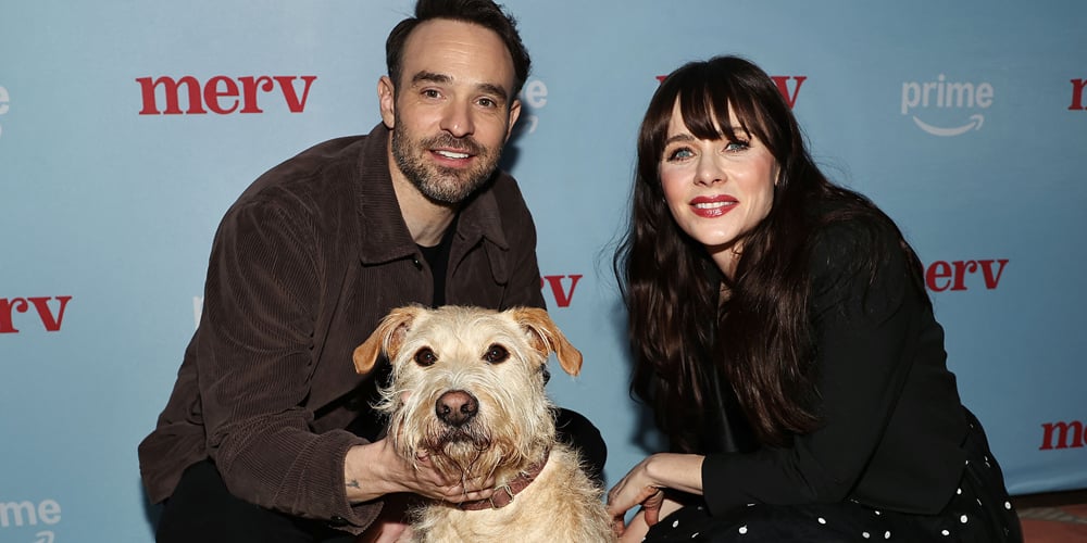 Zooey Deschanel & Charlie Cox Cozy Up to Gus the Dog to Promote New Movie ‘Merv’