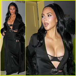 Kim Kardashian's Lingerie Peeks Out in Cleavage-Baring Outfit at Holiday Party