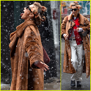 Bella Hadid Pauses to Catch Snowflakes on Snowy Day in NYC