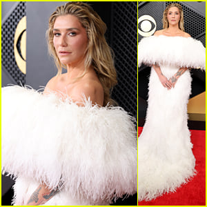 Kesha Stuns in a Feathery White Dress at the Grammys 2026
