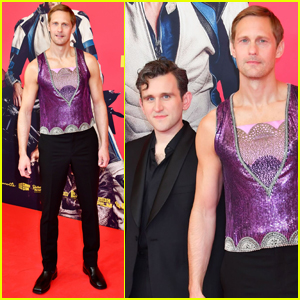 Alexander Skarsgard Wears Shimmering Purple Top to 'Pillion' Screening in Germany