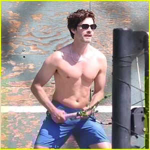 Logan Lerman Beats the Heat in L.A. with Shirtless Tennis Match
