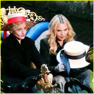Madonna &amp; Julia Garner Shoot on a Gondola in Venice Amid 'The Studio' Season 2 Filming
